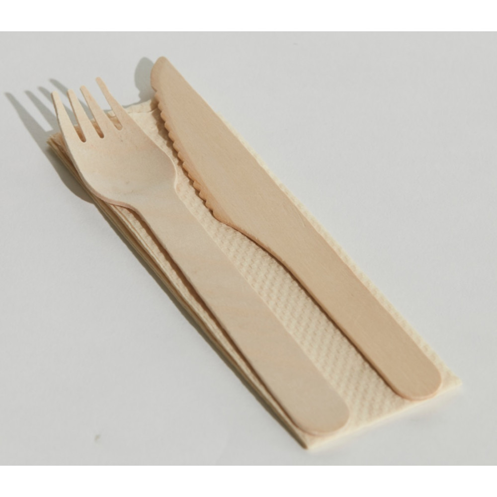 Wooden Knife Fork Napkin Pack BioWay™ 400/carton