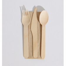 Wooden Knife Fork Spoon Napkin Pack Pinnacle 400/carton