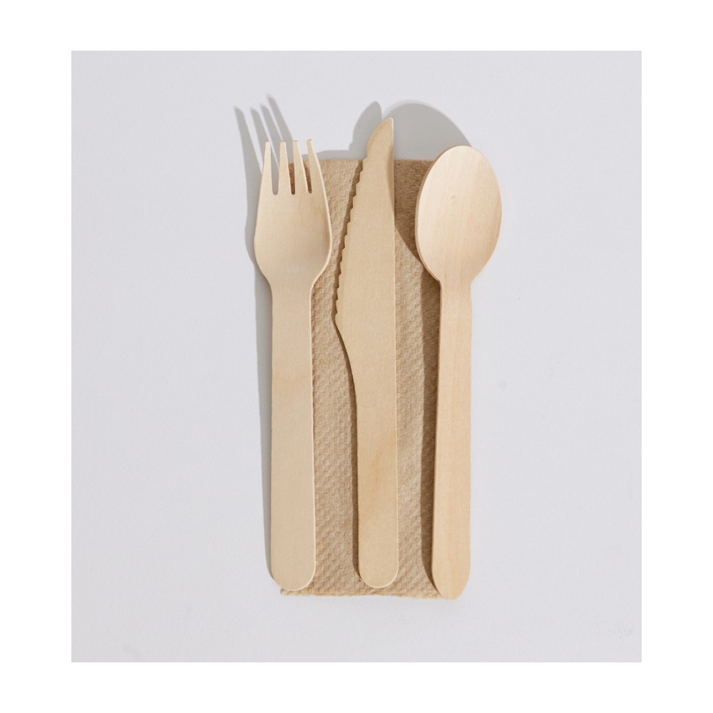 Wooden Cutlery Basic Set 2 (Knife, fork, spoon, napkin) 300/carton