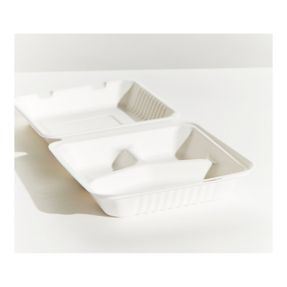 Sugarcane Pulp Small Dinner Box 3 Compartment 7.8" x 8" x 3" 100/sleeve pack